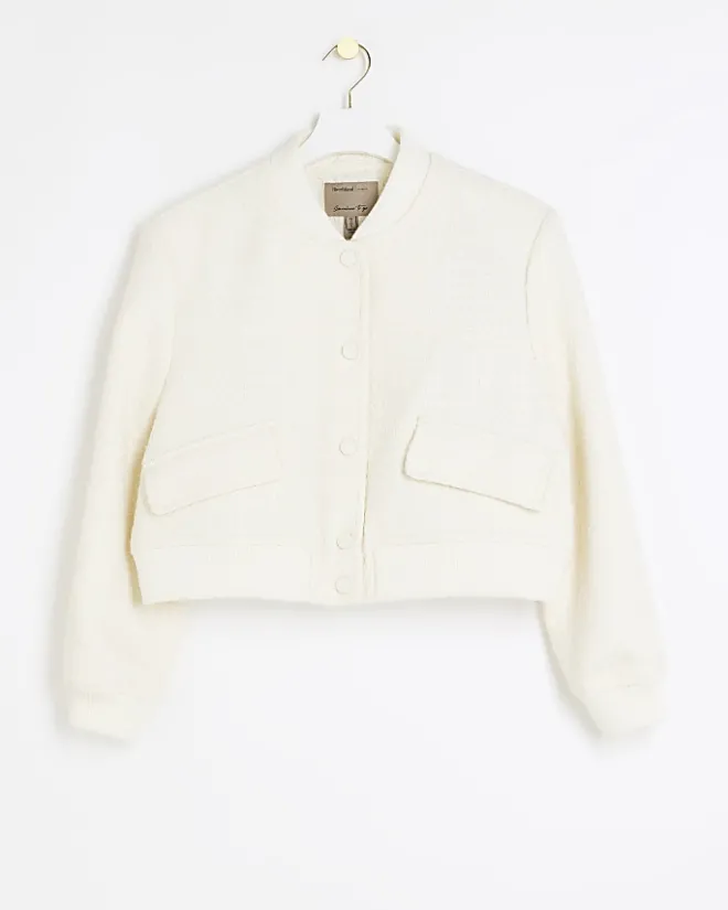 River Island Petite boucle tailored bomber jacket Cream Sale