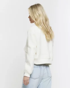River Island Petite boucle tailored bomber jacket Cream Sale