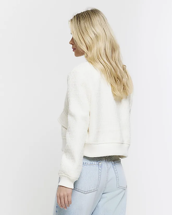 River Island Petite boucle tailored bomber jacket Cream Sale