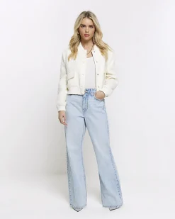 River Island Petite boucle tailored bomber jacket Cream Sale