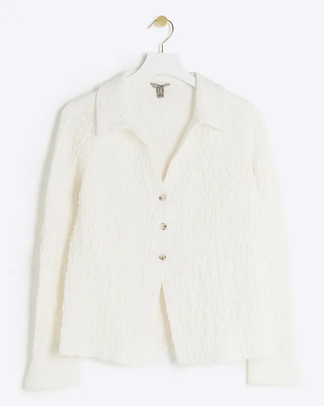 River Island Petite textured long sleeve shirt Cream Clearance