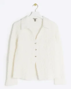River Island Petite textured long sleeve shirt Cream Clearance