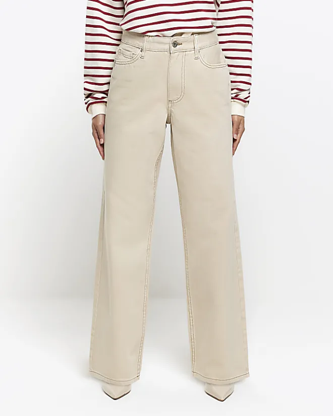 River Island Petite ecru high waisted straight jeans Cream Sale