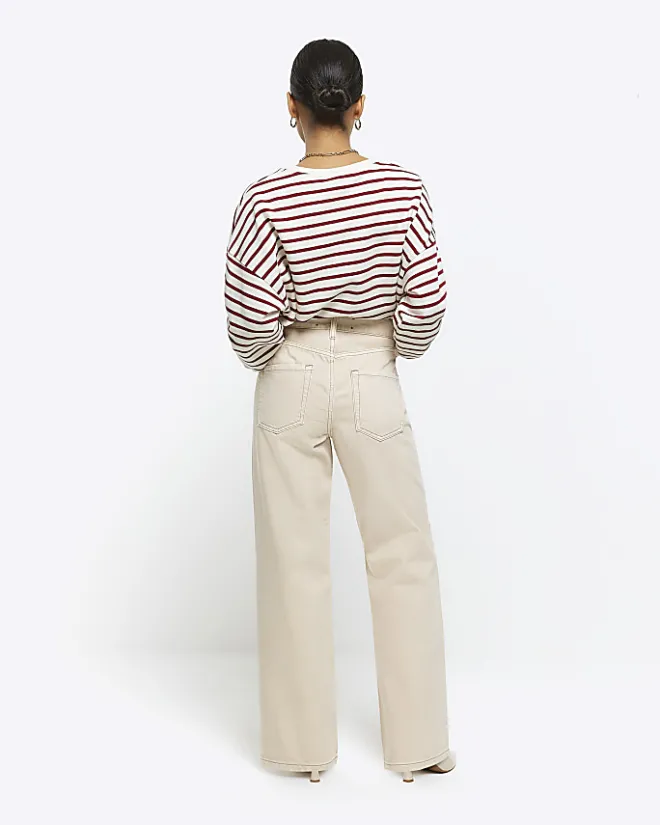River Island Petite ecru high waisted straight jeans Cream Sale