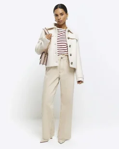 River Island Petite ecru high waisted straight jeans Cream Sale