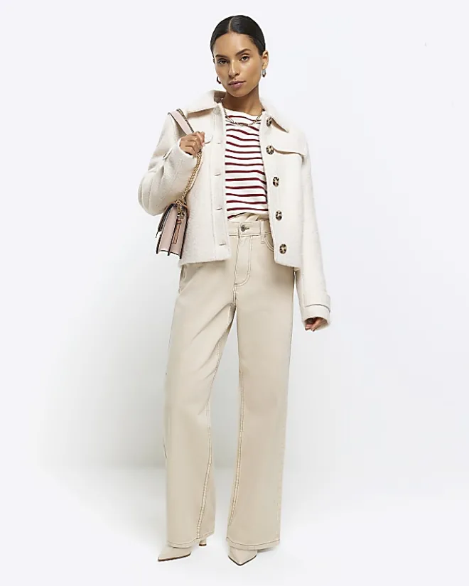 River Island Petite ecru high waisted straight jeans Cream Sale
