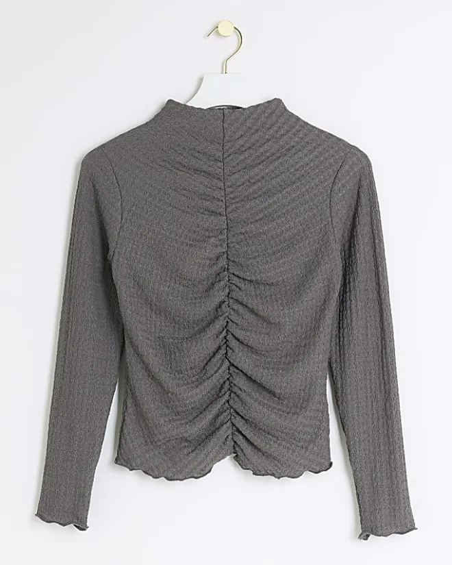 River Island Petite ruched long sleeve top Grey Sale