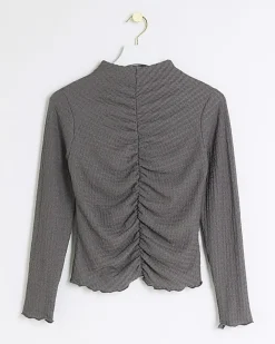 River Island Petite ruched long sleeve top Grey Sale