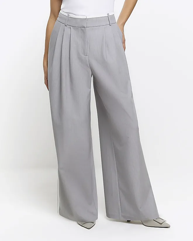 River Island Petite side stripe wide leg trousers Grey Hot