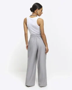 River Island Petite side stripe wide leg trousers Grey Hot