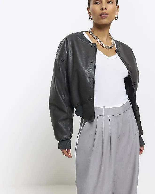 River Island Petite side stripe wide leg trousers Grey Hot