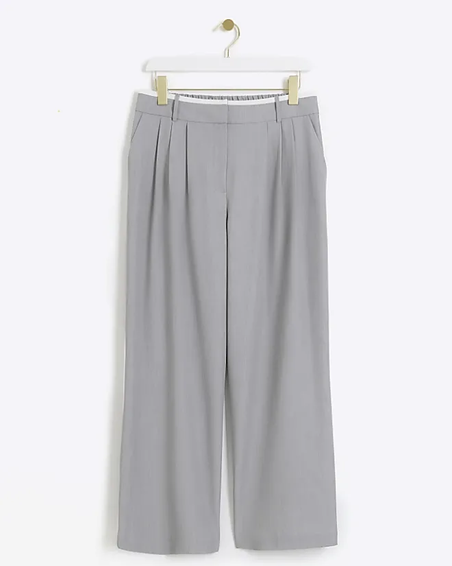 River Island Petite side stripe wide leg trousers Grey Hot