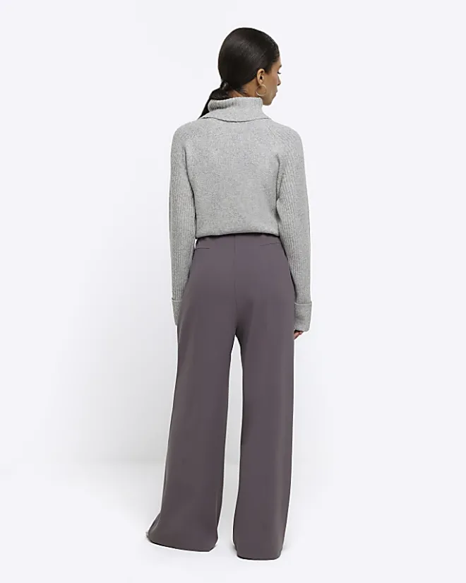 River Island Petite stitched wide leg trousers Grey New