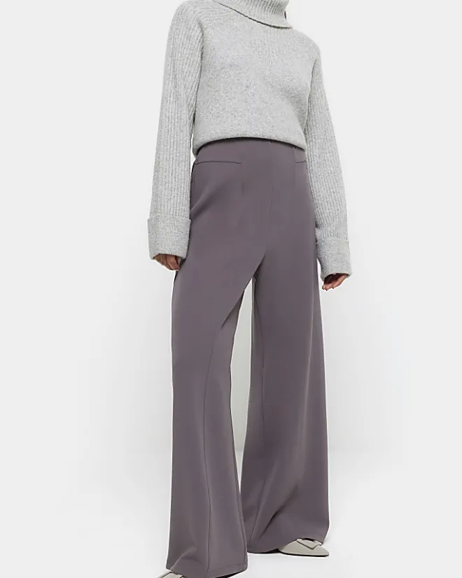River Island Petite stitched wide leg trousers Grey New