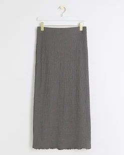 River Island Petite textured midi skirt Grey Online
