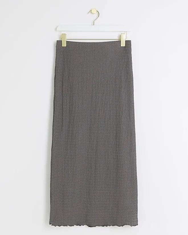 River Island Petite textured midi skirt Grey Online