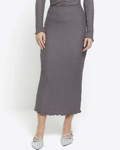 River Island Petite textured midi skirt Grey Online