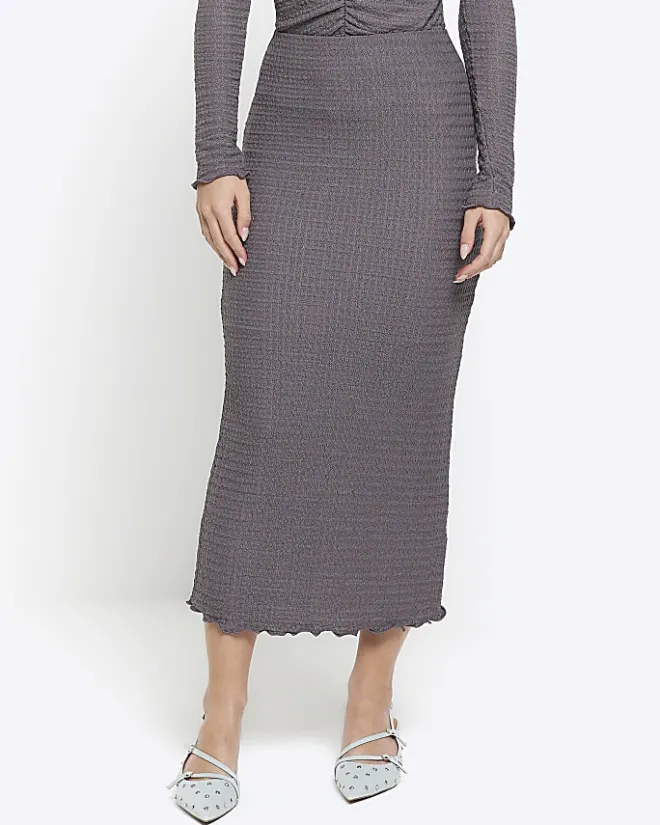 River Island Petite textured midi skirt Grey Online