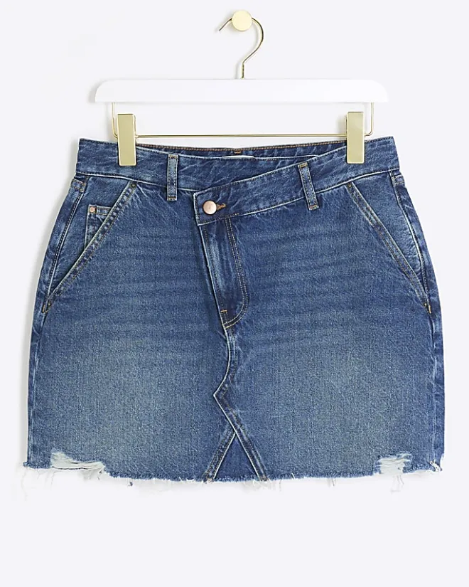 River Island Petite hem asymmetric denim mini skirt Blue Fashion