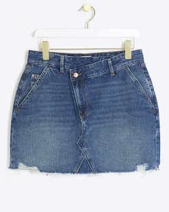 River Island Petite hem asymmetric denim mini skirt Blue Fashion