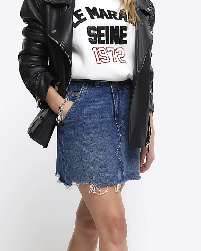 River Island Petite hem asymmetric denim mini skirt Blue Fashion