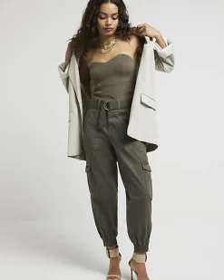 River Island Petite belted utility cargo trousers Khaki Hot