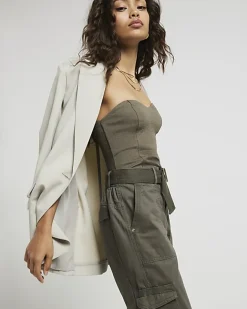 River Island Petite belted utility cargo trousers Khaki Hot