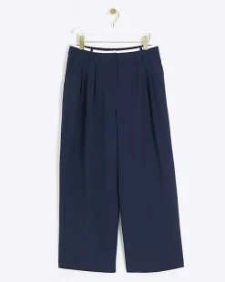River Island Petite navy side stripe wide leg trousers Blue Sale