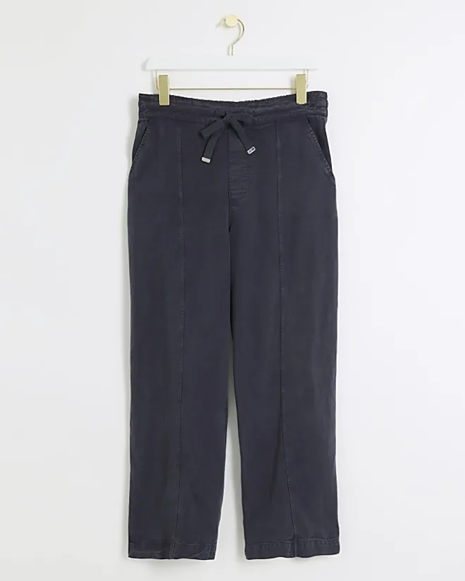 River Island Petite Navy wide leg lyocell trousers Blue Outlet