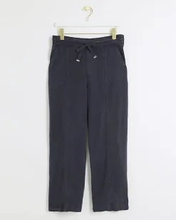 River Island Petite Navy wide leg lyocell trousers Blue Outlet