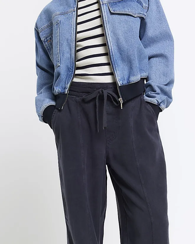 River Island Petite Navy wide leg lyocell trousers Blue Outlet
