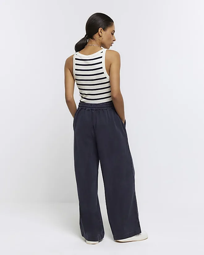 River Island Petite Navy wide leg lyocell trousers Blue Outlet