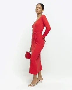 River Island Petite knit rib jumper maxi dress Red Fashion