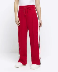 River Island Petite side stripe wide leg joggers Red New