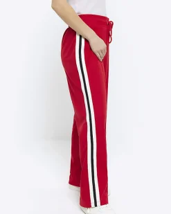 River Island Petite side stripe wide leg joggers Red New