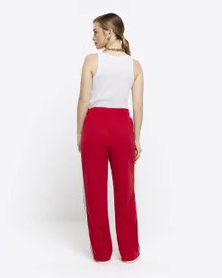 River Island Petite side stripe wide leg joggers Red New