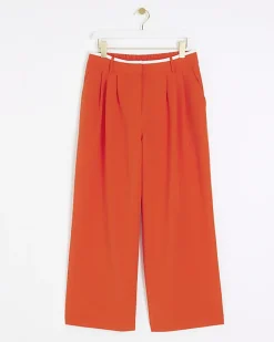River Island Petite side stripe wide leg trousers Red Hot