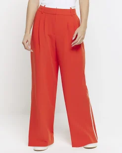 River Island Petite side stripe wide leg trousers Red Hot