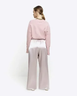 River Island Petite silver satin wide leg trousers Grey Outlet