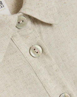 River Island Petite stone crop shirt with linen Cream Hot