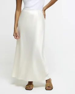 River Island Petite stone satin maxi skirt Cream Best