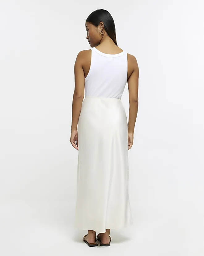 River Island Petite stone satin maxi skirt Cream Best