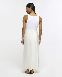 River Island Petite stone satin maxi skirt Cream Best