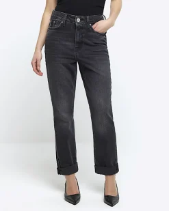 River Island Petite Washed Mom Sculpt Jeans Black Online