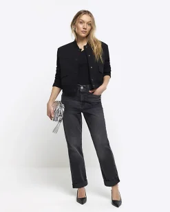 River Island Petite Washed Mom Sculpt Jeans Black Online