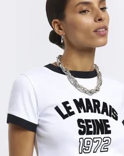 River Island Petite graphic crop t-shirt White Online