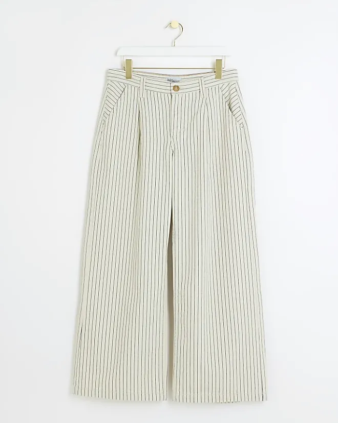 River Island Petite high waisted stripe loose jeans White Sale