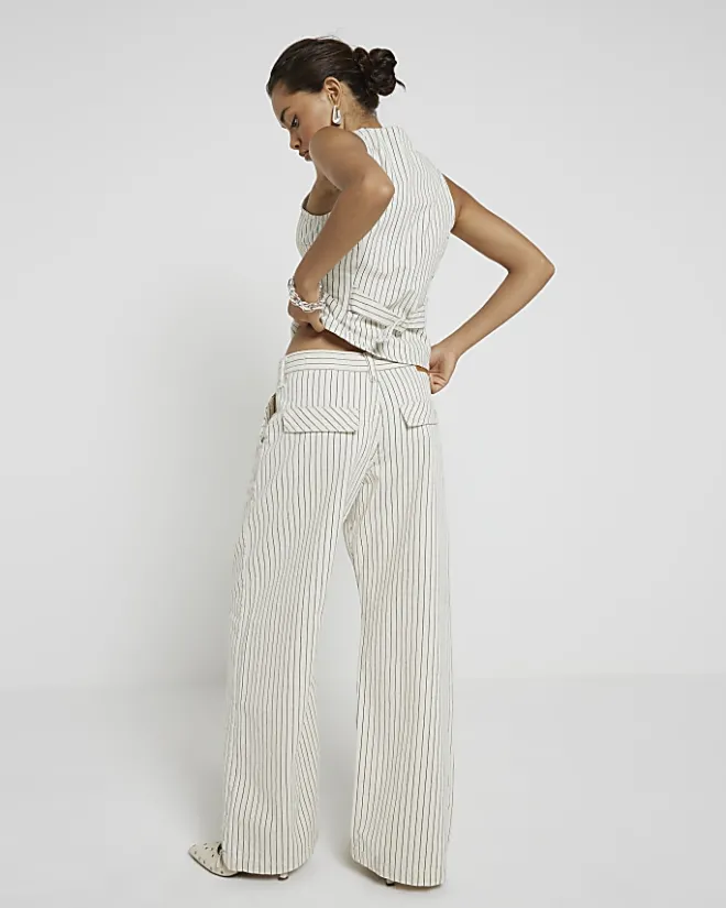 River Island Petite high waisted stripe loose jeans White Sale
