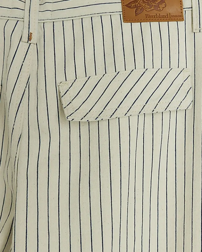 River Island Petite high waisted stripe loose jeans White Sale