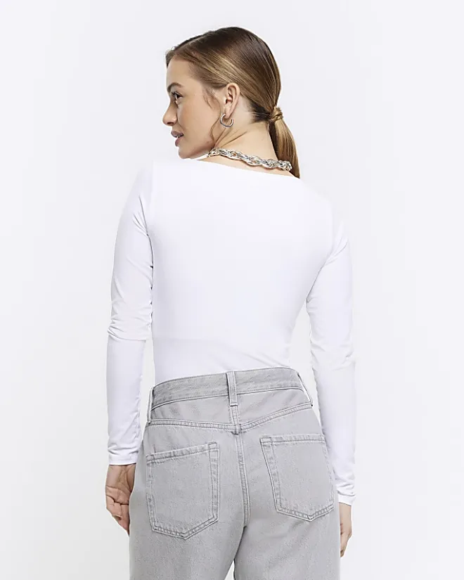 River Island Petite long sleeve bodysuit White Clearance